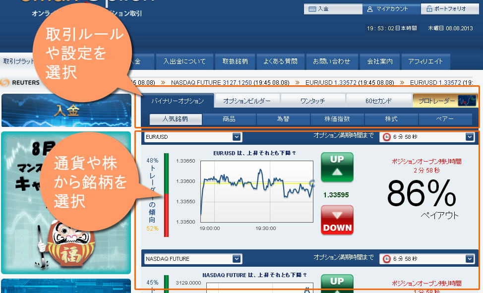 スマートオプションログイン後画面