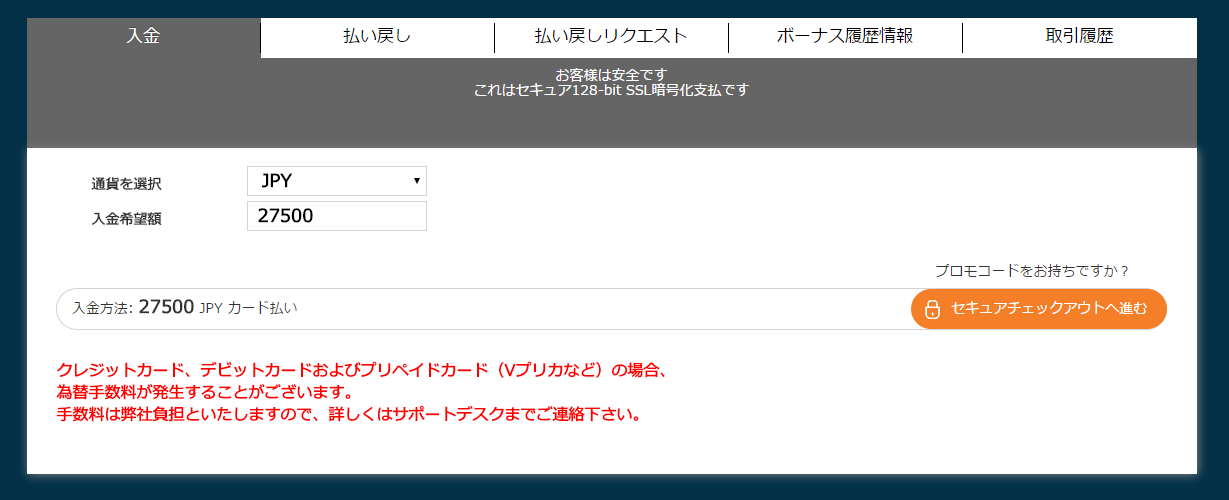 オプションビット入金ページ