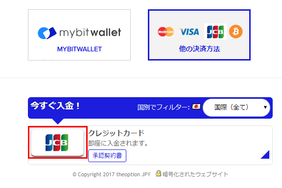 Theoptionのクレジットカード入金画面