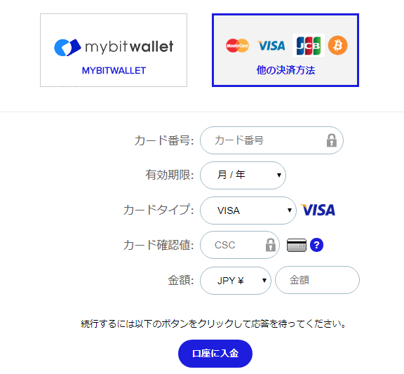 Theoptionのクレジットカード入金画面