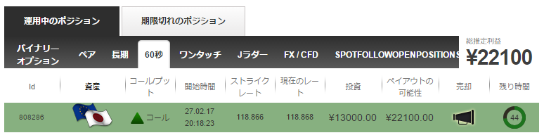 ファイブスターズオプション取引画面