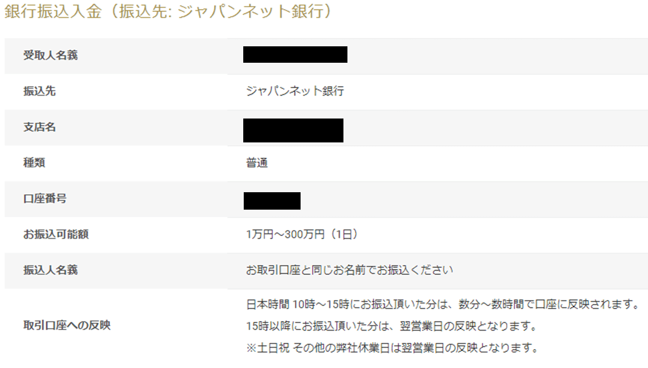 ファイブスターズマーケッツジャパンネット銀行入金