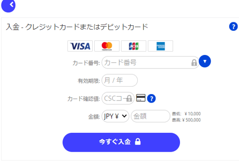 Theoptionのクレジットカード入金画面