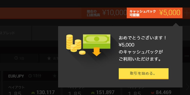 初回入金5,000円キャッシュバック