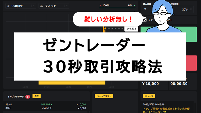 最大ペイアウト2.00倍!難しい分析無し!ゼントレーダーの30秒取引攻略法